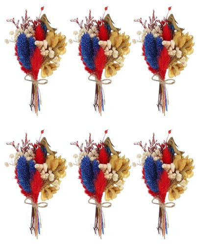 PATIKIL Mini Getrockneter Blumenstrauß, 6 Stück Pampas Naturgras Wildblumen mit Stiel Dekor Gipskraut Boho Blumenpflanze Blume für Basteln DIY Foto Hochzeit Dekor, Blau Rot