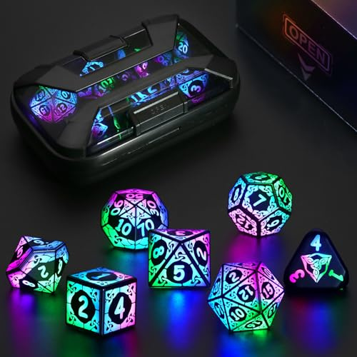Juego de Dados DND Recargables, DND Dice Set con Carga Inalámbrica para Dungeons and Dragons, Dadoss Poliedrales ZHOORQI LED Dice D and D (Colorful-Shackles)