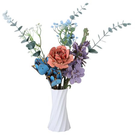 comfoyar Puzzle 3D Bouquet de Fleurs, Maquette en Bois a Construire Adulte, Bricolage de Construction Bois, Kit Artisanat DIY, Cadeaux Anniversaire Valentin pour Femmes, Rose Violettes Tulipes