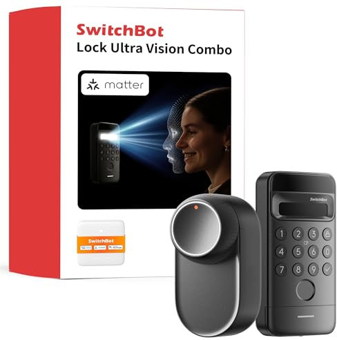 SwitchBot Lock Ultra, Cerradura Inteligente WiFi con Teclado con Reconocimiento Facial 3D, Huella Dactilar, Cerradura Electrónica Con Batería Recargable, Admite Matter, Alexa, Google, IFTTT