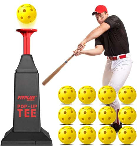 Tee Popper With 12 Mini Balls,Pop Height Up To 40 inch Hitting Tee For Baseball & Softball,Pitching Machines For Swing Practice Without a Pitcher,Batting Tee Popper Baseball Training For All Players