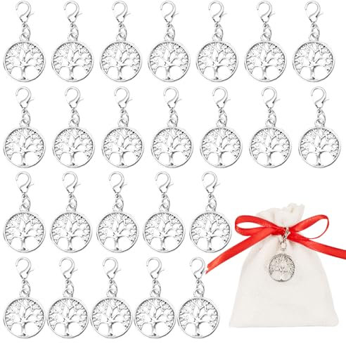 BOOMTOP 24pz Ciondoli Albero della Vita con Chiusura Pendenti Albero della Vita per Bomboniere Regali Creazione Portachiavi Gioielli Compleanno Matrimonio Laurea Battesimo Prima Comunione Argento