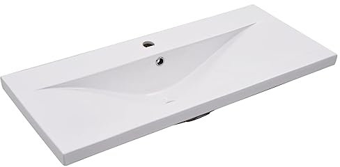 Einbauwaschbecken 91x39,5x18,5 cm aus Keramik in Weiß - Langlebig & pflegeleicht für Bad & Küche - Ideal für kleine Räume