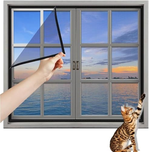 Katzenschutzgitter für Fenster ohne Bohren, 130x150 cm Fliegengitter Meterware, Fiberglas Fliegengitter, Verstellbarer DIY-Fliegenschutz für Katzengitter mit Feinem Netz gegen Insekten-Universell