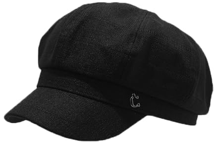 RUICHENG Vintage Baskenmütze Ballonmütze Damen Sommer Newsboy Cap Schirmmütze 58cm (DE/NL/SE/PL, Numerisch, 54, 58, Schwarz)