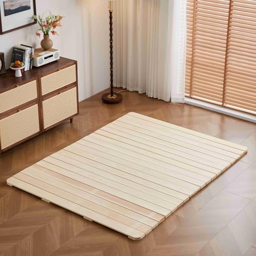 KITBRHOME Solid Wood Breathable Moisture-Proof Bed Plate, Guest Tatami Mat,Wood Roll-Type Slatted Bed Japanese Floor Futon Mattress, Floor Sleep Bedding (Queen)