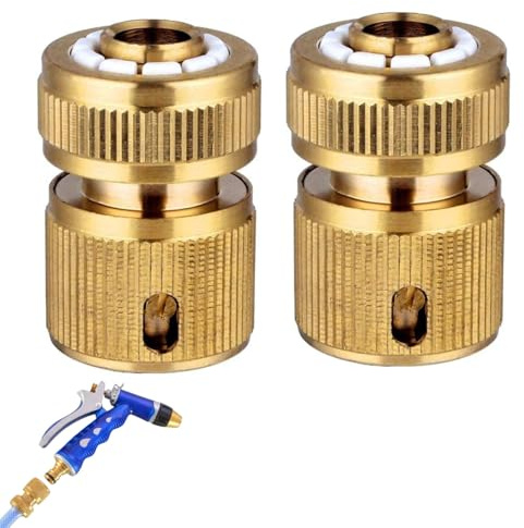 2PCS Brass Hose Connector Hose End Quick Connector for 1/2 Inch(13mm) Durable Garden Brass Hoses Fittings for Watering, Gardening, Car Washing, and Outdoor Use - Duty Hoses Connectors and Fitting