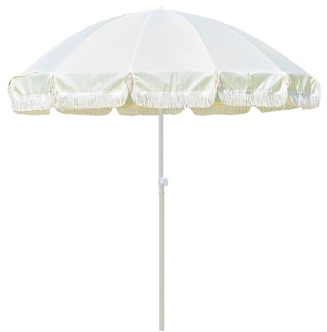 Parasol de plage avec franges, imperméable, réglable, protection UV, 210 cm, 12 baleines, pour jardin, balcon et terrasse, solution d'ombrage élégante pour l'extérieur