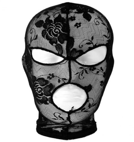 Fopytu Women Full Face Black Lace Mask Rave Hollow Out Masquerade Mask See-through Full Face Hood Head Cover