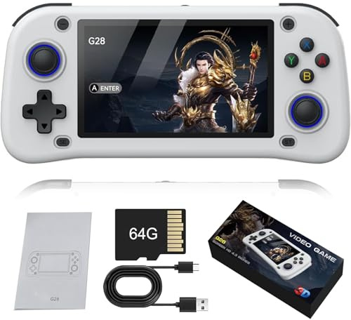 Portable Game Console G28, Système Linux Open Source avec 15000 + Jeux, Joysticks Analogiques Double 3D D'écran HD De 4,3 Pouces, Lecteurs De Jeux Portables Vidéo Rétro-White||64G