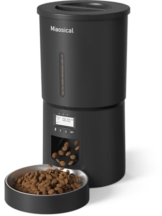 Miaosical Futterautomat Katze 4,2L, Einzelnapf Katzenfutter Automat, Programmierbare Fütterung, Dual-Stromversorgung, 6 Mahlzeiten pro Tag (Schwarz)