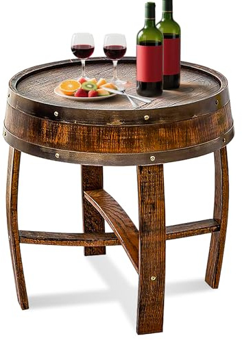 HamRoRung Wine Barrel End Table, Handcrafted Whiskey Barrel Side Table, Rustic Round Wooden Bourbon Coffee Oak Desk for Vintage Wine Bar and Home Decor, 22 W x 24 H