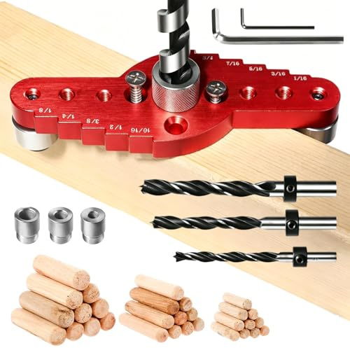 VOBOR 2 in 1 Dübellehre Bohrhilfe Selbstzentrierende Dübelvorrichtung Set, 6/8/10 mm Löcher Locator Holzbearbeitung, Vertikale Dübelhilfe für Zentrierbohren und Abstandsmarkierung