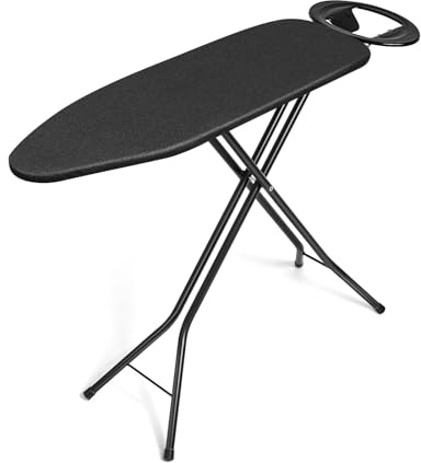 Duwee Ironing Board with Steel Top, Compact Ironing Boards with Iron Rest, Height Adjustable Iron Board with Foldable Stable Legs, 97 x 30 cm, Black