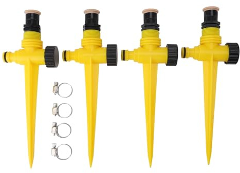 Baxnore Arroseurs de Jardin Professionnels 4 Pièces Arroseur de Pelouse à Rotation Automatique Efficace à 360 Degrés pour Système d'arrosage de Jardin de Patio de Cour extérieure M (Jaune)