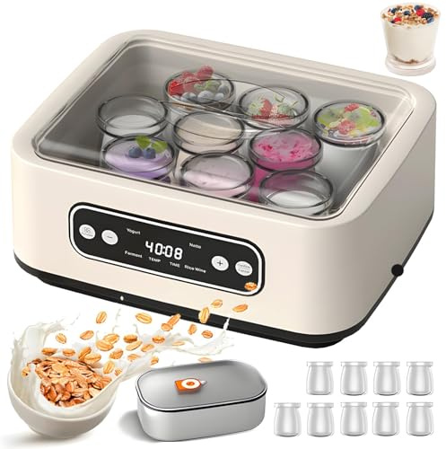 Yogurtiera Elettrica Da 1,6L Con 9 Barattoli Portatili, Tempo E Temperatura Regolabili, Contenitore Interno In Acciaio Inox 304, Yogurtiera Elettrica Per Yogurt Fatto In Casa, Natto