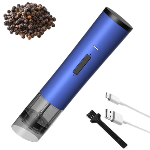 Molinillo de pimienta eléctrico portátil – Trituradora automática de Śpice, función de dispensación táctil, control de condimentos culinarios de cola larga | Molinillo de pimienta para preparación de