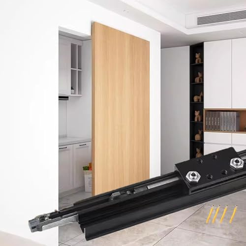 Minglez Kit Porte Coulissante Porte Coulissante sans Rail à Effet Miroir pour Garage/Placard, Rail de Porte Dissimulé Noir pour Porte en Bois Massif, Rail de 61 122 158 177 180 cm(3.0ft/91cm)