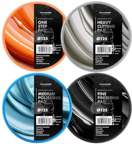 Chemicalworkz Polierpad Set 125mm – Premium Polierschwämme | Effektive Autopolitur, Kratzerentfernung, Lackkorrektur und maximaler Glanz für Exzenter und Rotationspoliermaschinen | 4-teilig