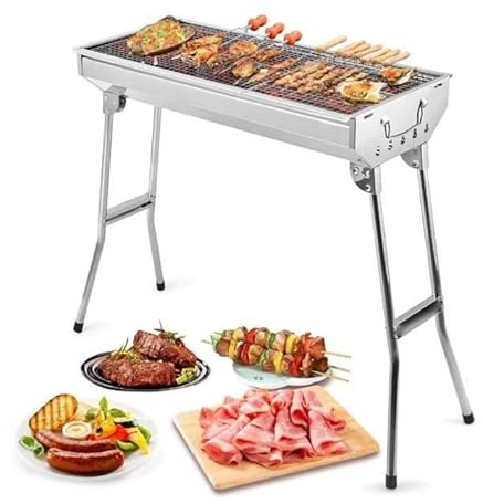 Barbecue pliable inox 73 cm avec 8 points d appui solides et poignées de transport barbecue portable pour extérieur