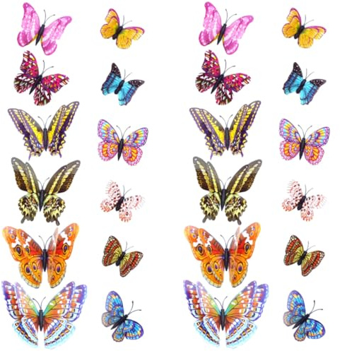 MOBUTOFU Pegatinas Adhesivas de Mariposas 3D Luminosas, 24 Piezas, Decoración para Pared y Techo en Dormitorio, Jardín y Sala de Estar