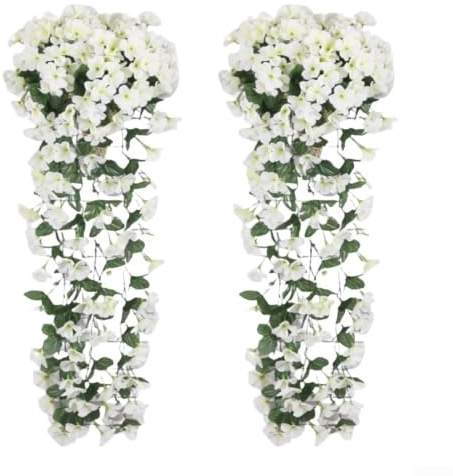 FUANA Paquete de 2 vides colgantes realistas de color violeta, flores falsas de seda de 315 pulgadas con vegetación, plantas decorativas para el hogar, jardín, boda, fiesta