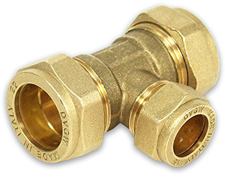Messing-Klemmverschraubung für Kupferrohre, T-Stück reduziert, 28-22-28mm