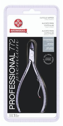 Professional Cuticle Nipper Mundial 772 PR - Brazilian Manicure Quality Long Handle Stainless Steel Trimmer Cutter for Fingernails and Toenails