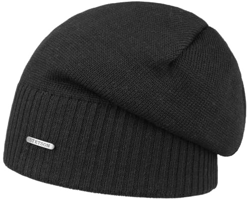 Stetson Merino Oversize Beanie Damen Herren Strickmütze aus Wolle Made in Italy Gefüttert mit Fleece und UV-Schutz Herbst Winter
