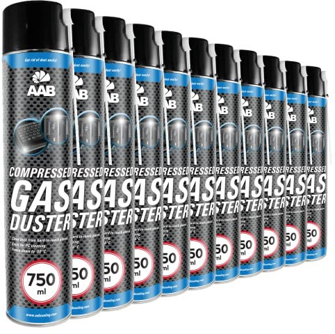 AAB Druckluftspray 11 x 750ml, Druckgasreiniger, Druckluft aus der Dose für die Reinigung von Tastatur, Keyboard, Konsolen, Kopierer, Gehäuse, Luftdruck-spray, Druckluftreiniger, Reinigungsspray