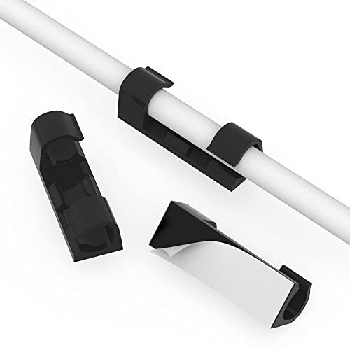 URAQT Kabelclips, 40 Stück Kabelhalter mit Starken Selbstklebend Pads Kabelklemme Selbstklebend Kabelmanagement für Haus Schreibtisch Büro USB Ladekabel PC TVKabel und Audiokabel Usw(Schwarz 9mm)