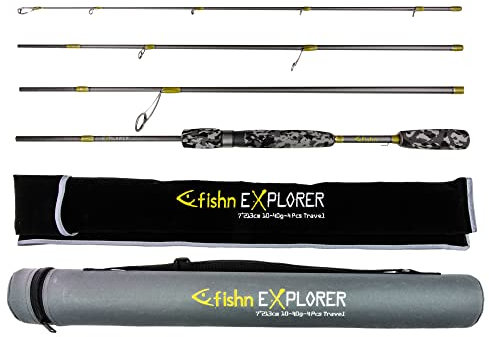 FISHN Reise Angelrute Explorer Reiserute - 213cm, 4-Teilig, Wurfgewicht 10-40gram mit Stabiler Travel Tube zum Spinnfischen auf Forelle, Lachse, Hecht
