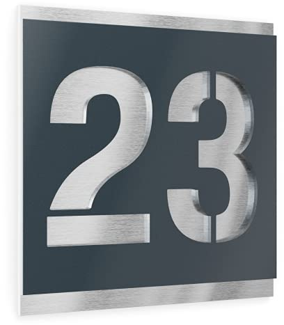 Graviers Design Hausnummer aus V2A Edelstahl 380x380mm - Anthrazit RAL 7016 - Wetterfest Rostfrei Individuell anpassbar nach eigener Wunsch-Nummer - Made in Germany
