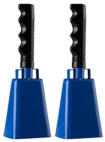 Cowbells 2pcs,Steel Cow Bell 8 inch with Handle,Cheering Hand Bell for Sports Events,Football Games,Party,Farm,Hand Chimes Percussion Musical Instruments (8 inch, Blue)
