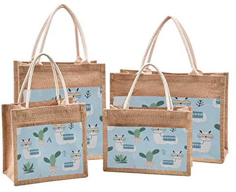 Mnsruu Llama Cactus Plant Animal Jute Tote Bags Women Grocery Shopping Bags with Handles for Outdoor Travel 12.6 x 16.9 x 7.1 inches
