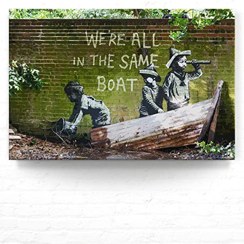 banksy Bild als Leinwand Wandbild, in der gleichen Boot 90x60cm groß dargestellt, Street Art-Style als Kunstdruck zur Wand-Deko. banksy Bilder für Wohnzimmer, Büro
