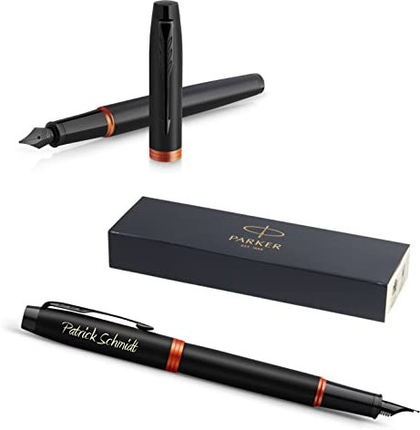 PARKER IM Vibrant Rings Füllfederhalter mit Gravur | Premium Stift | Geschenkbox | blaue Pantrone | edel | personalisiertes Geschenk | Namen | graviert | Jahrestag | Geburtstag (Orange)