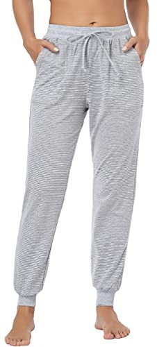 Irdcomps Schlafanzughose Damen Lang Schlafhose Pyjamahose Baumwolle | Gestreifte Winter Warm Jogginghose Kordelzug elastischer Bund Bündchen bequeme Nachtwäsche für Schlaf Entspannung Zuhause