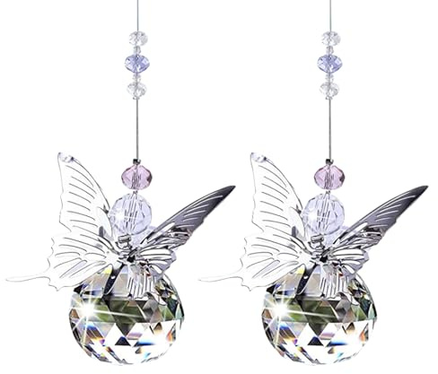 2 Stück Prisma Kristallglas, 30mm Hängende Kristallkugel Sonnenfänger, Dekoration Schmetterling, Geschenk für Fenster und Garten