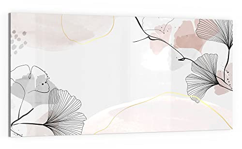 DEQORI Glas-Magnettafel | 100x50 cm groß | Motiv Dekorativer Gingko-Banner | Memo-Board aus Glas | Magnetboard inkl. Magnete, Stift & Tuch für Küche & Büro | Tafel magnetisch & beschreibbar