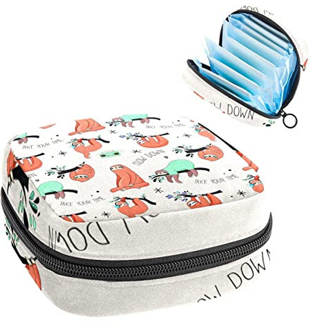 Borsa da donna per assorbenti e assorbenti mestruali, borsa per coppette mestruali per ragazze, borsa portatile per tamponi con simpatico bradipo con cerniera