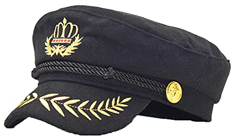 Pinsway Classic Captains Hat with Embroidered Royal Crown, Newsboy Cap Chauffeur Hats, Yacht Hat Nautical 1st Cruise Costume