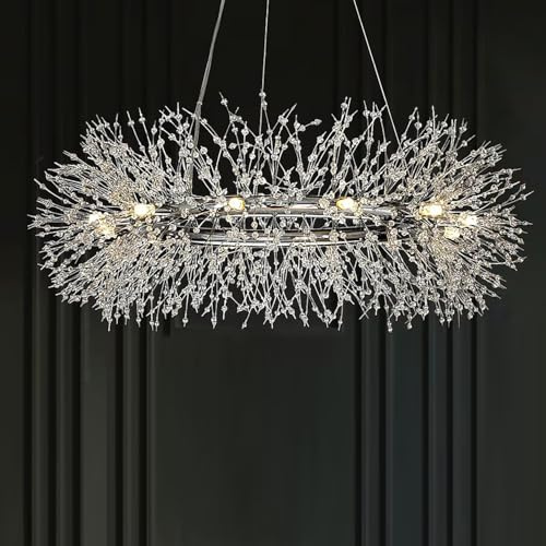 EFPD Kristall Runder Kronleuchter - Silberner Moderner Großer Ring für Wohnzimmer, Esszimmer, Schlafzimmer, Küche - 100 cm Durchmesser