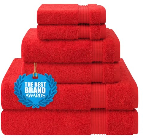 Cotton Paradise 6-teiliges Handtuch-Set, 100% Baumwolle, weich, saugfähig, türkische Handtücher für Badezimmer, 2 Badetücher, 2 Handtücher, 2 Waschlappen, rotes Handtuch-Set