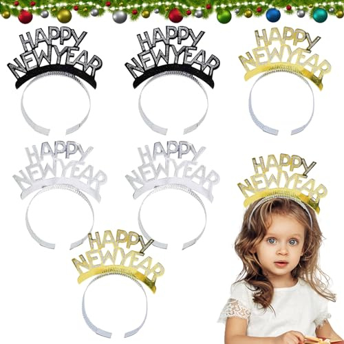 Giugio Happy New Year Haarreifen, Silvester Party Haarschmuck Zubehör Zubehör, Silvester Haarreif Krone Kopfbedeckung, Haarreifen Weihnachten Stirnband für Erwachsene und Kinder