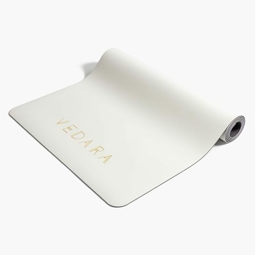 VEDARA® Yogamatte | Extrem Rutschfest & Gute Dämfpung | Hautfreundlich | Aus ECO PU & Naturkautschuk | Für dynamische Yogastile (Standard: 66 cm breit, Weiß)