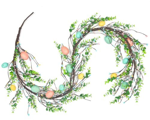 Solace Easter Garland,1.5m Artificial Easter Egg Spring Easter Garland Decoration for Mantle Front Door Kitchen Fireplace Wall Window Indoor Outdoor Home Easter Decor (Green)
