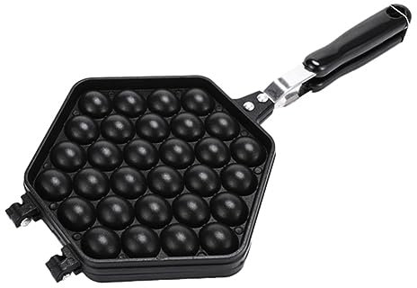 Correa 1 PCS Egg Bubble Cake Baking Pan Mold Eggettes Iron Aluminum Hongkong Waffle Pan Mould Non-Stick Coating DIY Muffins Plate Black