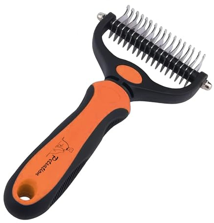 Petsation® [Das Original Unterwollbürste Hundebürste Katzenbürste für langhaar Unterwollkamm entfernt Unterwolle & Verfilzungen Massageffekt & Deckhaarschutz Fellbürste (M (7 cm Breit), orange (O))