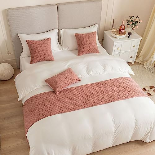 DSAoTeng Caminos de cama y funda de cojín a juego, reversibles, jacquard, decoración del hogar, hotel, ropa de cama, toalla de cama para dormitorio, protección de colcha (rosa, 45 x 45 cm, 1 funda de